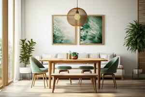 ai généré 3d rendu minimal style moderne à manger pièce avec et intérieur conception avec chaise et à manger table photo