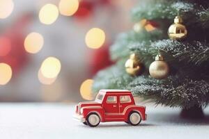 ai généré jouet voiture porter petit Noël arbre photo