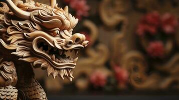 ai généré chinois d'or dragon sur rouge arrière-plan, espace pour texte. photo