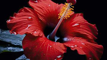 ai généré une hibiscus fleur avec une noir fond.ai généré. photo