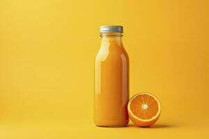 ai généré Orange jus bouteille sur Orange Contexte. ai généré photo