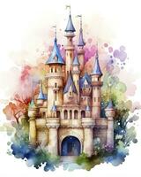 ai généré coloré aquarelle kawaii Château isolé sur blanc Contexte. ai généré photo