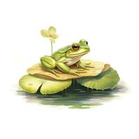 ai généré grenouille flottant sur une lis tampon radeau, aquarelle pour T-shirt conception. ai généré photo