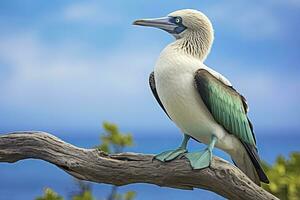 ai généré le rare à pieds bleus nigaud repose sur le plage. ai généré photo