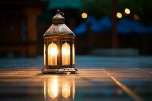 ai généré lanterne avec bokeh lumières pour islamique Nouveau année et Ramadan kareem concept. photo