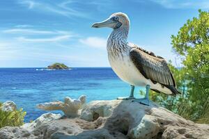 ai généré le rare à pieds bleus nigaud repose sur le plage. ai généré photo