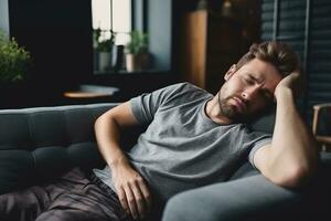 ai généré homme Souffrance de la dépression séance photo