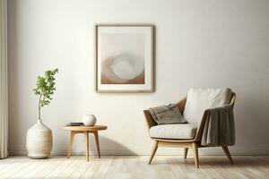 ai généré 3d rendu minimal style moderne vivant pièce intérieur conception avec moderne chaise photo