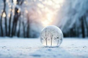 ai généré Noël arbre sur verre globe ornement photo