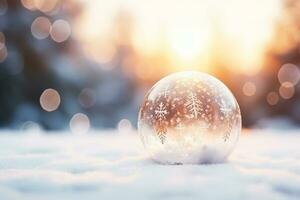 ai généré Noël arbre sur verre globe ornement photo