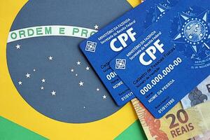 Kyiv, Ukraine - octobre 31, 2023 bleu cpf carte document modèle. le document garanties authenticité et intégrité dans électronique la communication entre gens dans Brésil photo