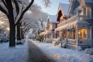 ai généré argenté neigeux Noël ville photo