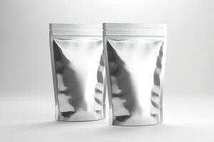 une emballage blanc carton ou pochettes sac avec lumière argent ml emballage modèle illustration Stock photo génératif ai