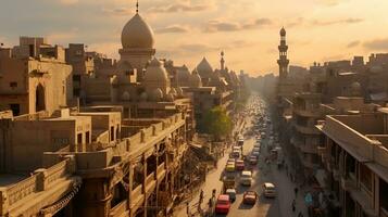 panoramique vue de Caire vieux étroit génératif ai photo