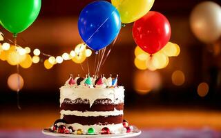 ai généré sucré fête coloré gâteau et joyeux des moments à une enfants anniversaire fête ai généré photo