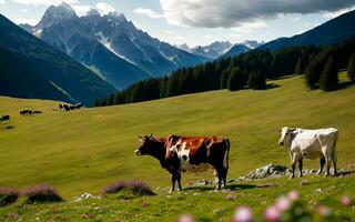 ai généré autrichien alpin splendeur idyllique pâturage dans le Tyrol Prairie ai généré photo