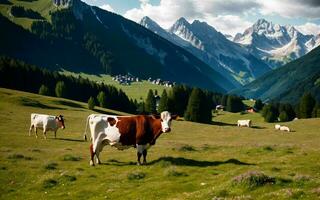 ai généré autrichien alpin splendeur idyllique pâturage dans le Tyrol Prairie ai généré photo