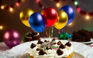 ai généré sucré fête coloré gâteau et joyeux des moments à une enfants anniversaire fête ai généré photo