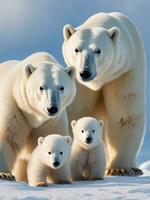 ai généré polaire ours famille avec neige en plein air photo