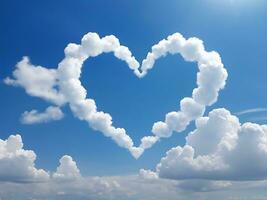 ai généré la Saint-Valentin journée romance en forme de coeur nuage dans bleu ciel, l'amour concept photo