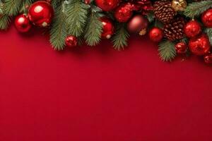 ai généré rouge Contexte. joyeux Noël et Nouveau année bannière avec copie espace. pro photo