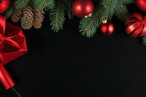 ai généré noir Contexte. joyeux Noël et Nouveau année bannière avec copie espace. pro photo