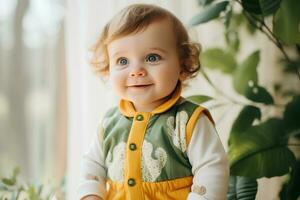 ai généré éco-mignon adorable la nature impressions sur de bébé biologique tenue photo