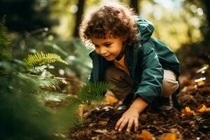 ai généré la nature explorateur des gamins charognard chasser aventure dans Extérieur récréation joie photo