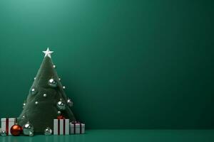 ai généré joyeux Noël 3d rendu vert podium afficher pour un événement photo