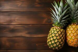 ai généré Stock photo de ananas fruit dans le cuisine table professionnel La publicité nourriture la photographie