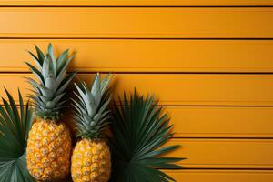 ai généré Stock photo de ananas fruit dans le cuisine table professionnel La publicité nourriture la photographie