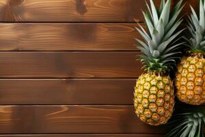 ai généré Stock photo de ananas fruit dans le cuisine table professionnel La publicité nourriture la photographie