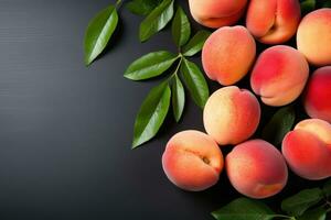 ai généré Stock photo de pêche fruit dans le cuisine table professionnel La publicité nourriture la photographie