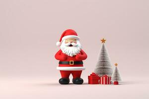 ai généré 3d rendu minimal Père Noël clause avec Noël arbre et cadeaux sur pastel Contexte photo