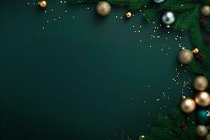 ai généré Noël vacances composition de sapin arbre branches avec babioles et cadeaux copie espace photo