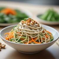 ai généré principale cours spiralé légume nouilles avec anacardier crème sauce. ai génératif photo