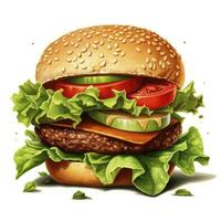 ai généré Frais savoureux Burger isolé sur blanc Contexte photo