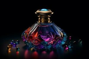 ai généré magnifique élégant parfum bouteille sur une foncé Contexte. neural réseau ai généré photo