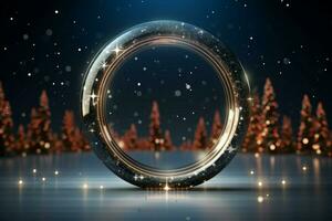 ai généré 3d cercle Cadre une magnifique toile de fond à célébrer joyeux Noël et content Nouveau année ai généré photo