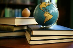 ai généré globe et livres une symbole de global connaissance et éducation ai généré photo