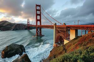 ai généré d'or heure photo de le pont avec spectaculaire éclairage professionnel la photographie