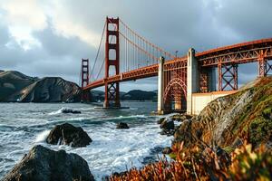 ai généré d'or heure photo de le pont avec spectaculaire éclairage professionnel la photographie