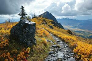 ai généré Haut de le Montagne randonnée professionnel la photographie photo