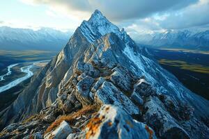 ai généré Haut de le Montagne randonnée professionnel la photographie photo