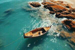 ai généré magnifique paysage marin plage océan avec coloré bateaux professionnel la photographie photo