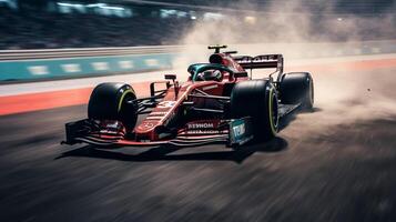 ai généré Geler le intensité de une formule 1 mouvement pendant une championnat jeu. génératif ai photo