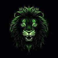 ai généré une mascotte logo avec une Lion tête dans vert néon. génératif ai photo