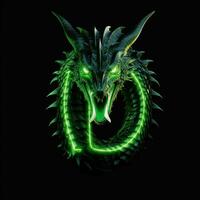 ai généré une mascotte logo avec une dragon dans vert néon. génératif ai photo