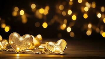 ai généré d'or lueur cœur Noël lumières vacances décoration photo
