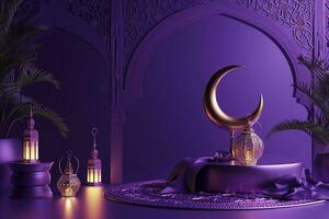 ai généré 3d rendu ornemental arabe lanterne embrasé invitation pour musulman saint mois Ramadan kareem photo